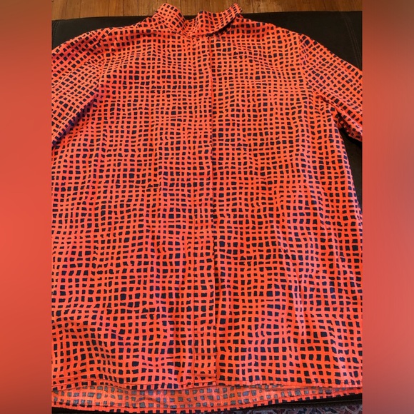 Aeffe Spa Orange Navy Patterned Button Down Blouse Cotton Sz 10 US EUC! - Picture 2 of 16